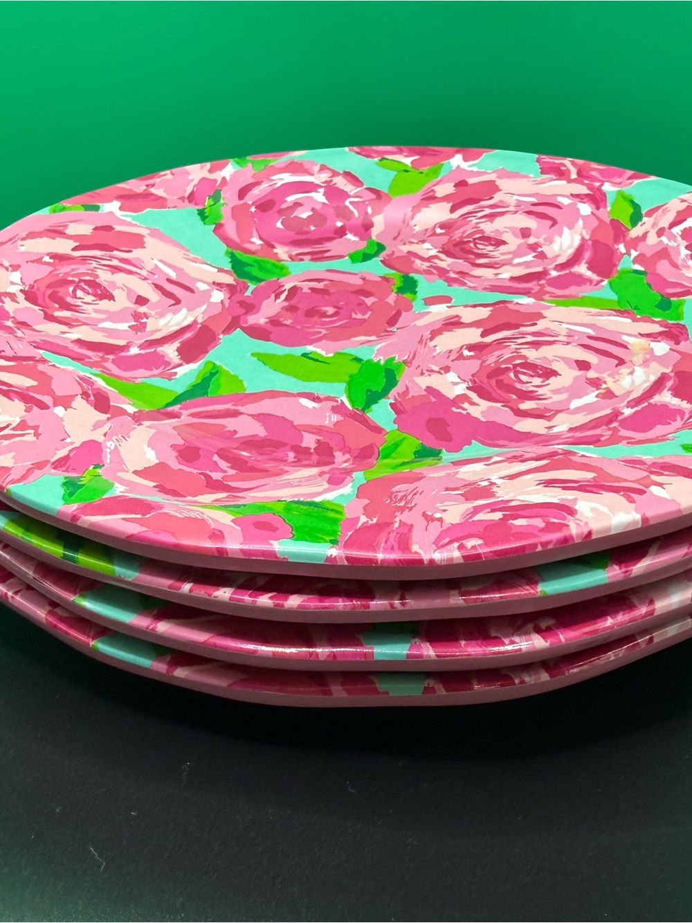 Lilly Lulitzer Pink Floral Melamine Dinner Plates - Set of 4